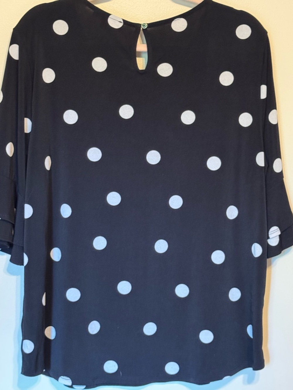 Adrianna Papell Black and White Polka Dot Blouse. Relaxed Boxy Fit. - Picture 3 of 7
